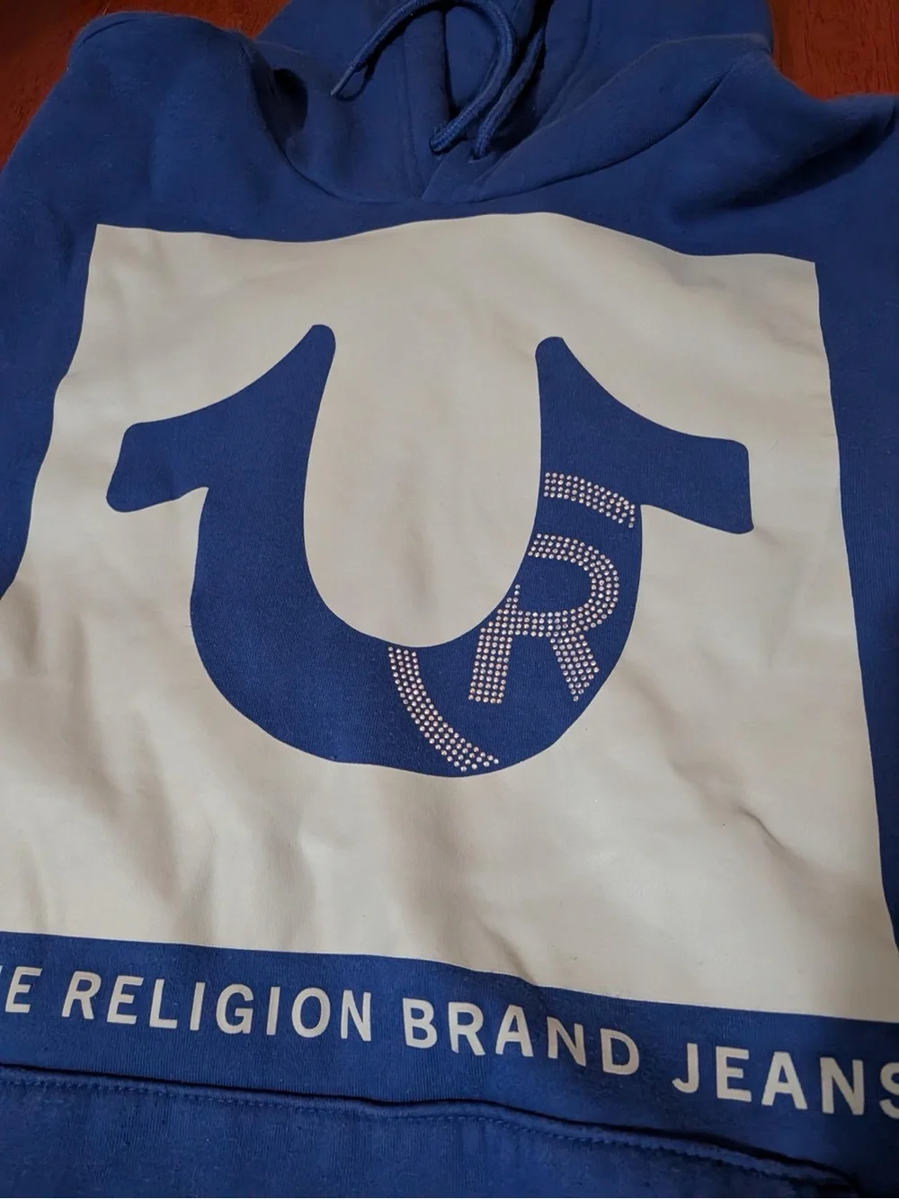 True Religion Blue Horseshoe Logo Pullover Hoodie L